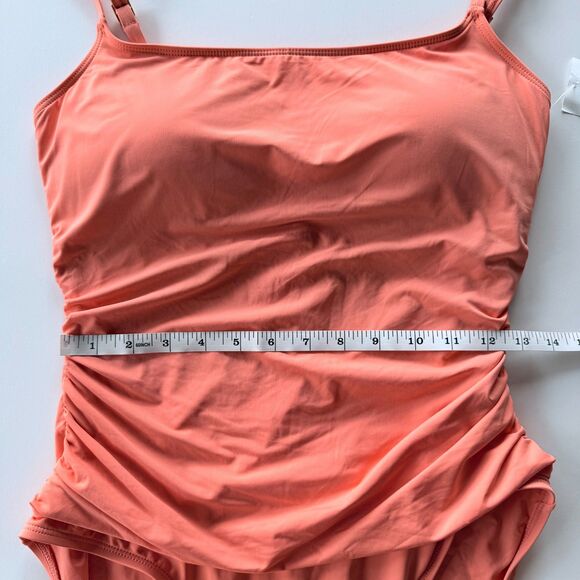 NWT La Blanca Island Goddess One Piece Ruched Swimsuit in Sunset Coral Size 14 - Picture 9 of 10